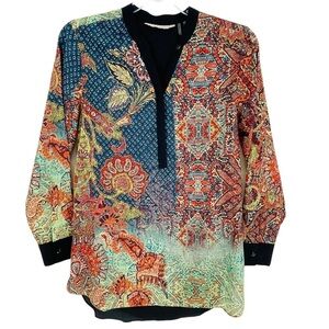 Soft Surroundings Boho Agra Tunic Top Paisley Floral Print Blouse - Sz XSP